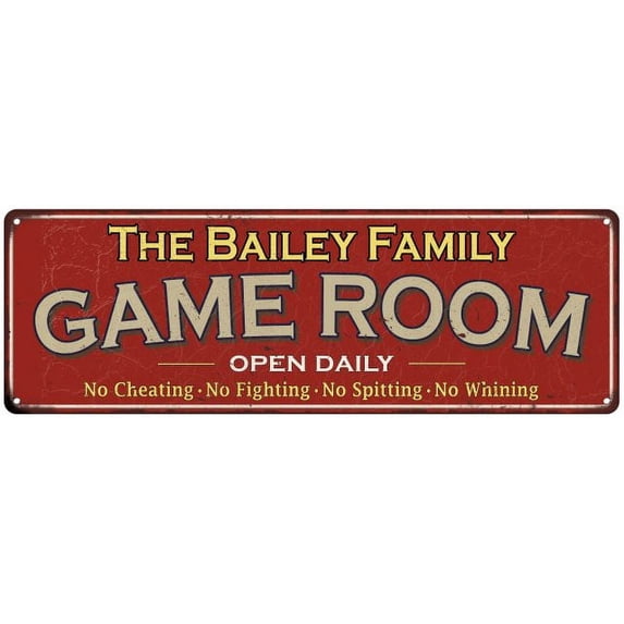 The Bailey Family Red Game Room Metal 6x18 Sign 106180038385