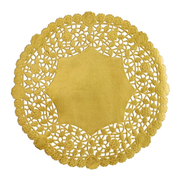 The Baker Celebrations 10-Inch Gold Paper Doilies - Metallic Foil Lace Mats for Cakes, Crafts, and Weddings, 25-Pack