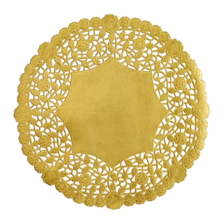 The Baker Celebrations 10-Inch Gold Paper Doilies - Metallic Foil Lace Mats for Cakes, Crafts, and Weddings, 25-Pack