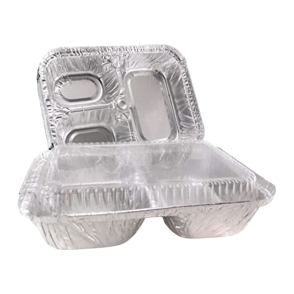 The Baker Celebrations 3-Compartment Aluminum Foil Food Trays with Dome Lids, 20 Pack, Disposable Divided Containers