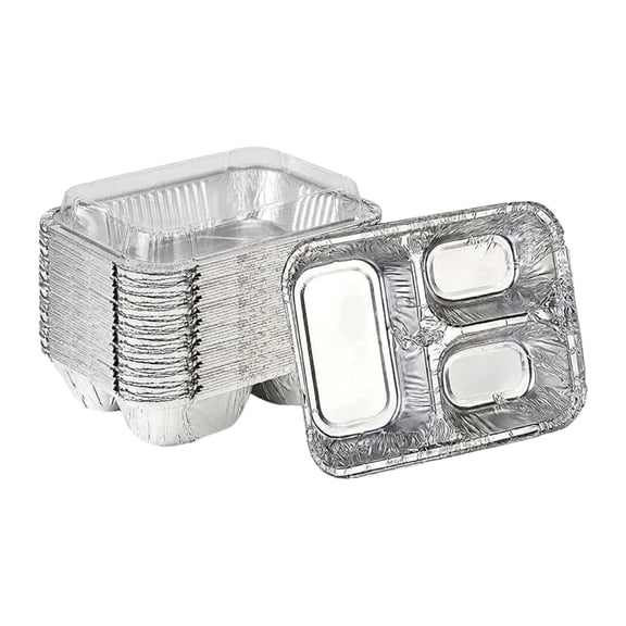 The Baker Celebrations 3-Compartment Aluminum Foil Food Trays with Dome Lids, 25 Pack, Disposable Divided Containers
