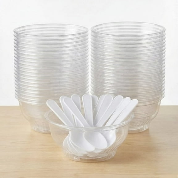50 Pack 5 oz Clear Plastic Dessert Cups with 50 Mini Spoons  Disposable Parfait, Ice Cream, Snack Cups