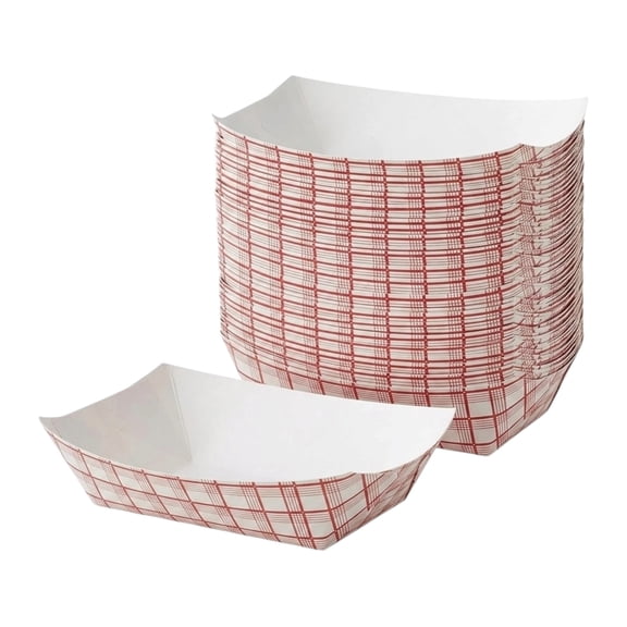 The Baker Celebrations Paper Checkered Trays, 100 Pack 3 lb Red Check Serving Boats, Made in USA