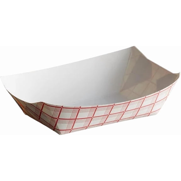 The Baker Celebrations Paper Checkered Trays, 50 Pack, 3 Lb., Red Check Serving Boats, Made in USA