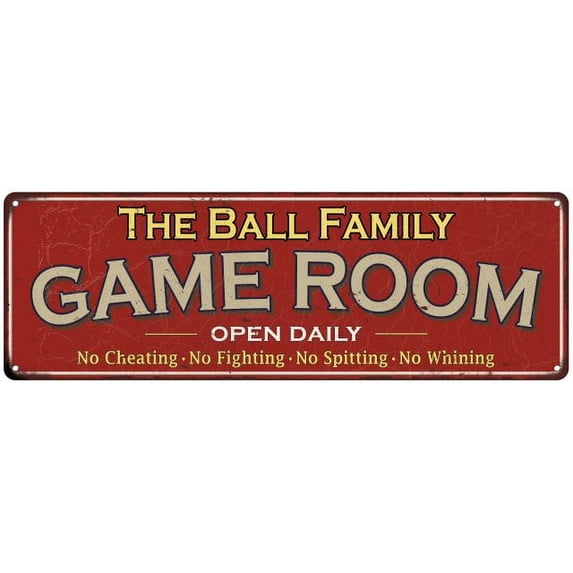 The Ball Family Red Game Room Metal 6x18 Sign 106180038068