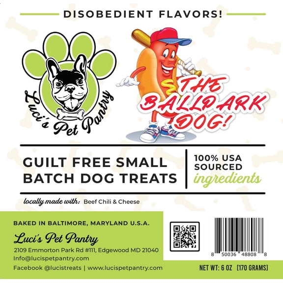 The Ballpark Dog "Chili Cheese Hotdog Biscuits" Homemade Dog & Puppy Treats! Gift Box with 4 - 6 oz. Treat Bags