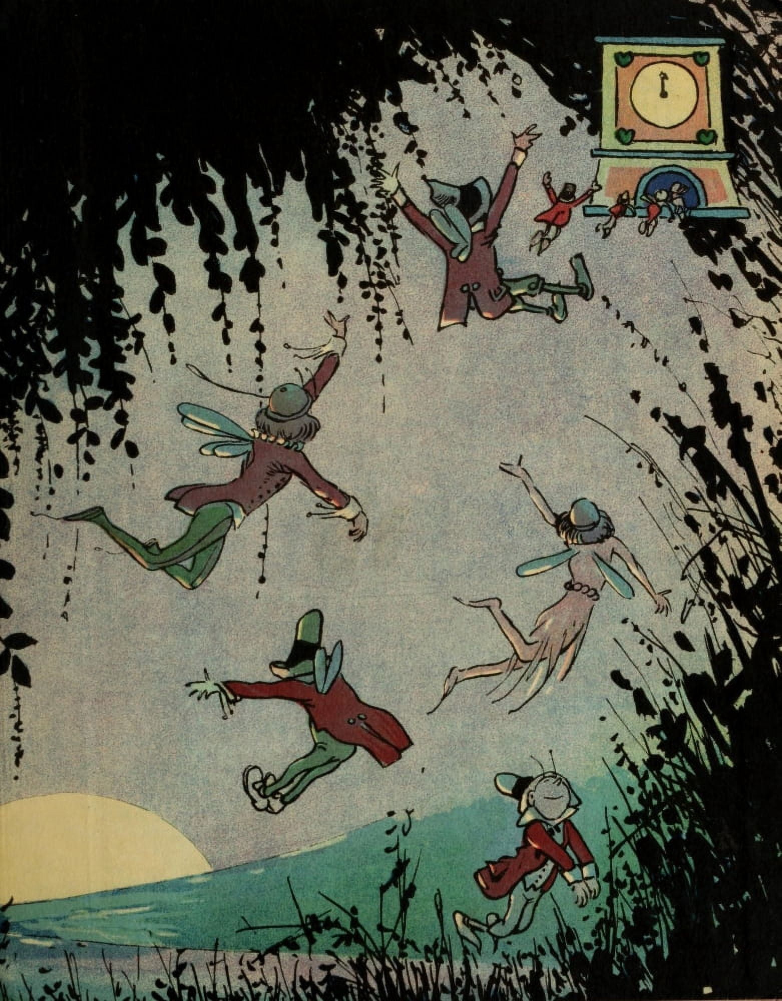The Bam Bam Clock 1920 Clock Fairies Canvas Art - Johnny Gruelle (24 x 36)