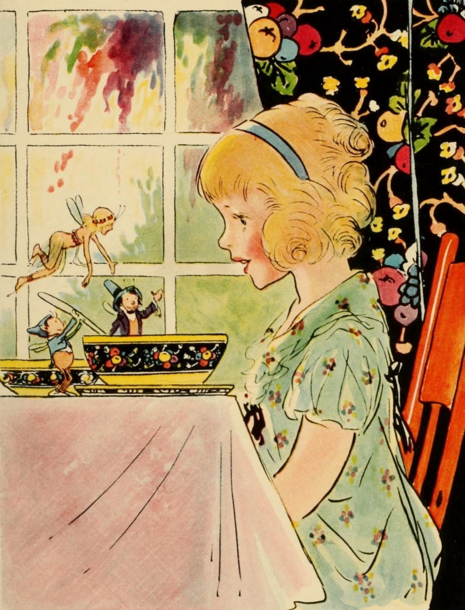 The Bam Bam Clock 1920 Fairies at breakfast Canvas Art - Johnny Gruelle (18 x 24)