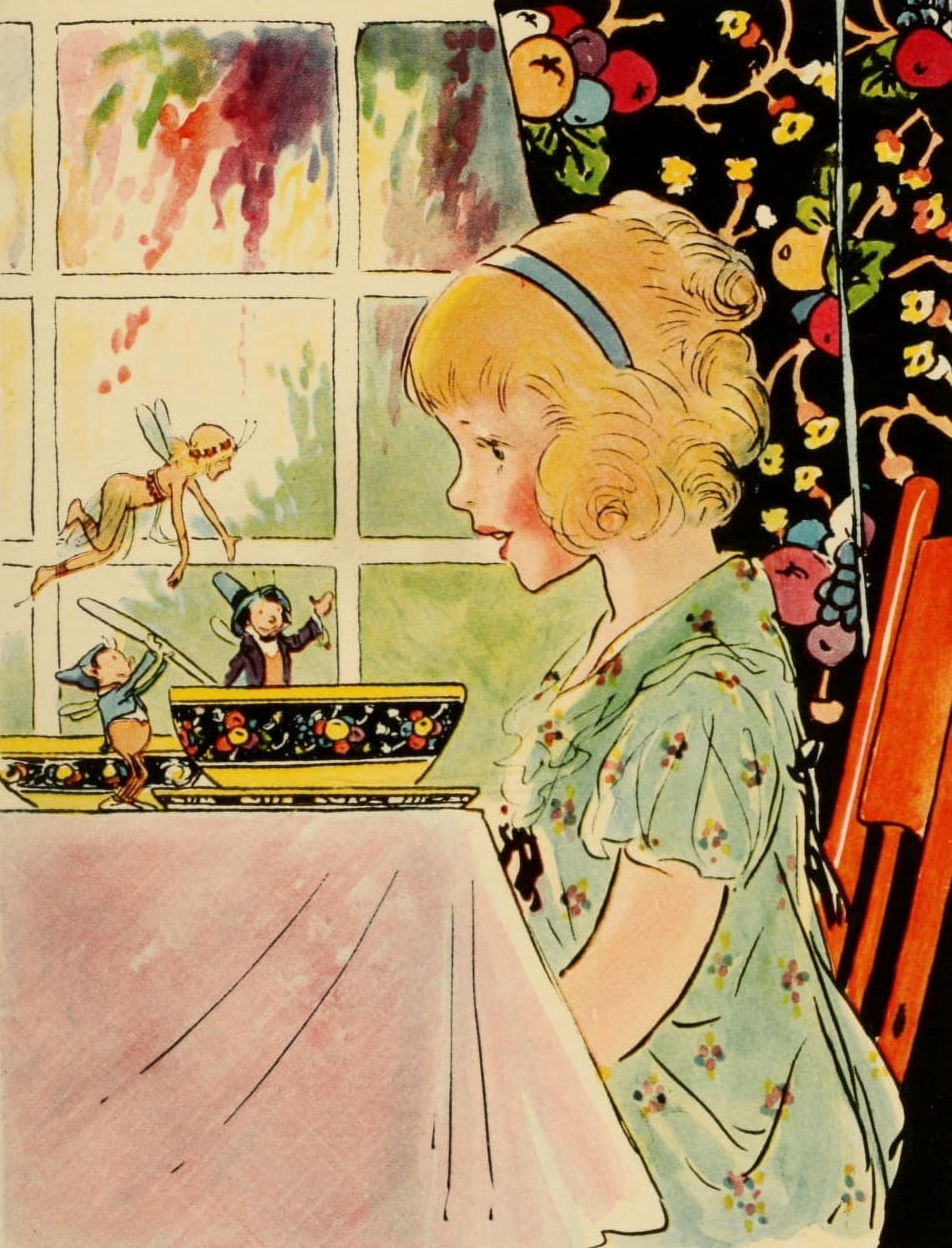 The Bam Bam Clock 1920 Fairies at breakfast Canvas Art - Johnny Gruelle (24 x 36)