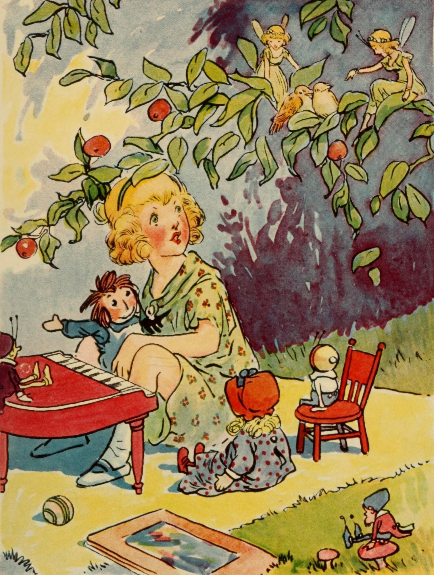 The Bam Bam Clock 1920 Fairies at playtime Canvas Art - Johnny Gruelle (18 x 24)