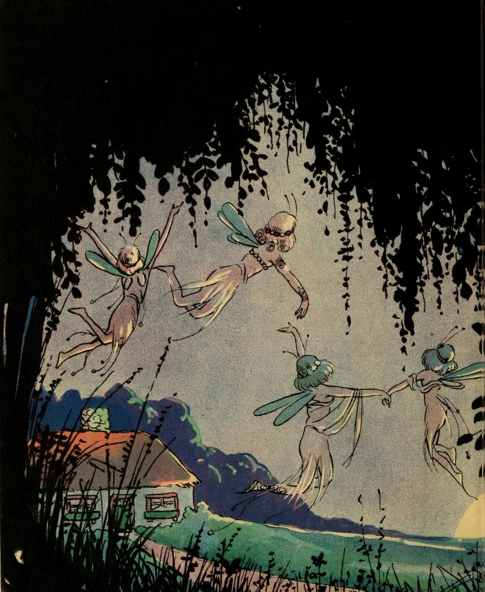 The Bam Bam Clock 1920 Night Fairies Canvas Art - Johnny Gruelle (18 x 24)