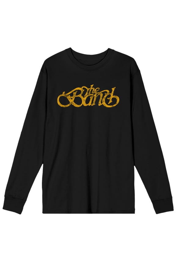 The Band Distressed Yellow Logo Adult Black Long Sleeve Tee-Medium