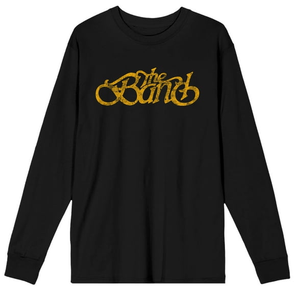 The Band Distressed Yellow Logo Adult Black Long Sleeve Tee-XL