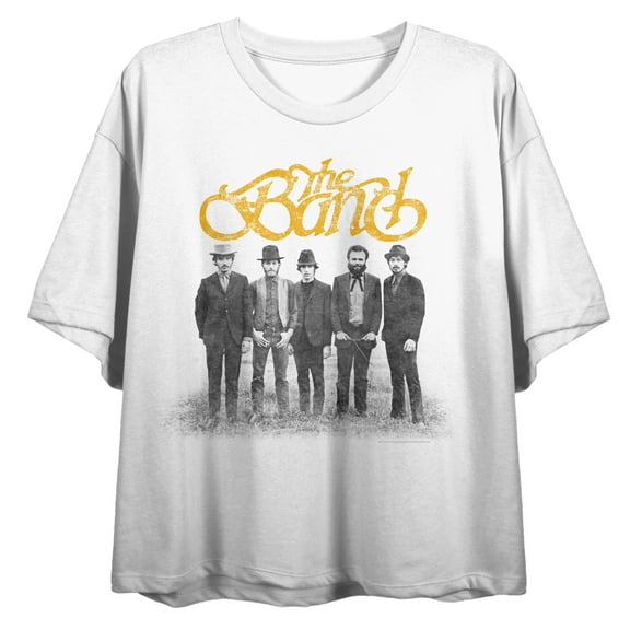 The Band Group Shot Women's White Short Sleeve Crop Tee-XL