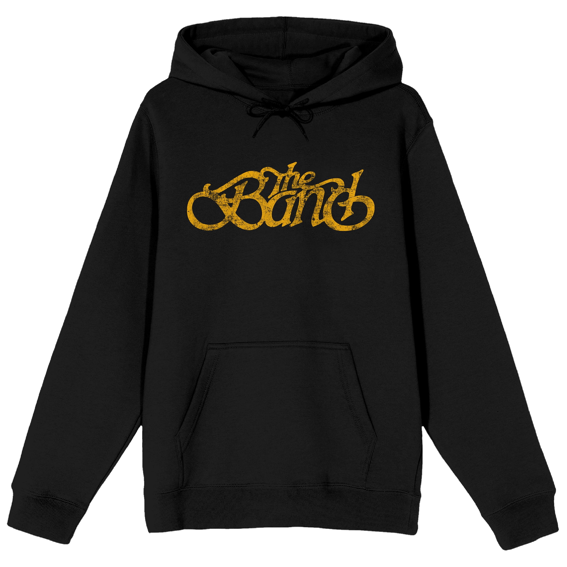 The Band Yellow Distressed Logo Men's Black Hoodie-Large