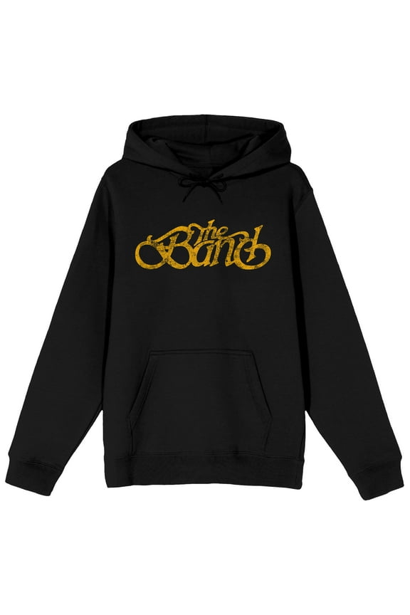 The Band Yellow Distressed Logo Men's Black Hoodie-Large