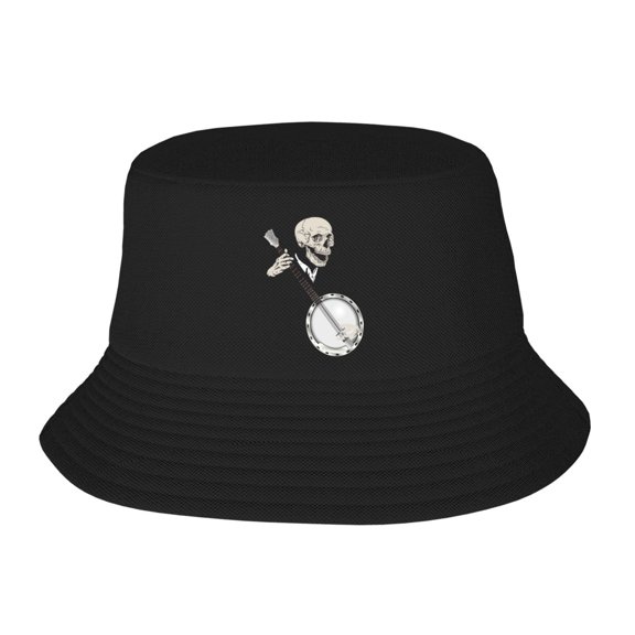 The Banjo Blues Music Skull Bucket Hat For Womens And Mens Outdoor Beach Fisherman Hat Sun Hat