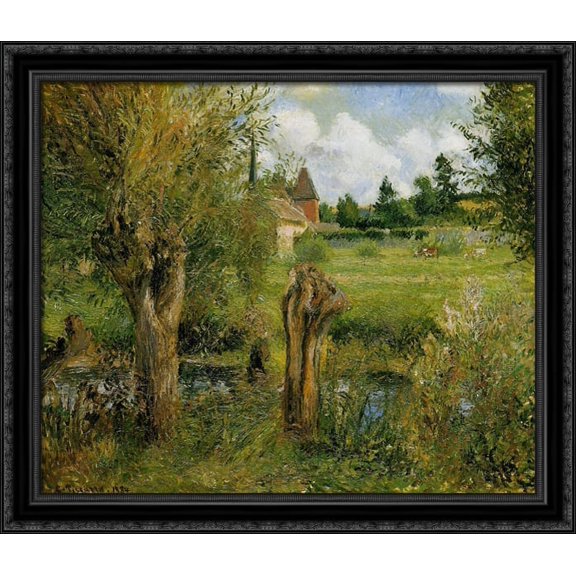 The Banks of the Epte at Eragny 34x28 Large Black Ornate Wood Framed Canvas Art by Camille Pissarro