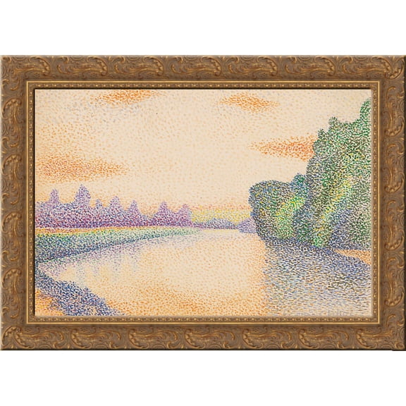 The Banks of the Marne at Dawn 24x18 Gold Ornate Wood Framed Canvas Art by Albert Dubois-Pillet