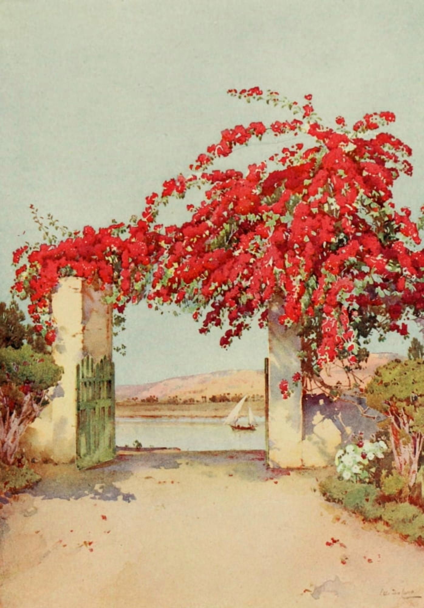 The Banks of the Nile 1913 A garden in Luxor Canvas Art - Ella du Cane (18 x 24)