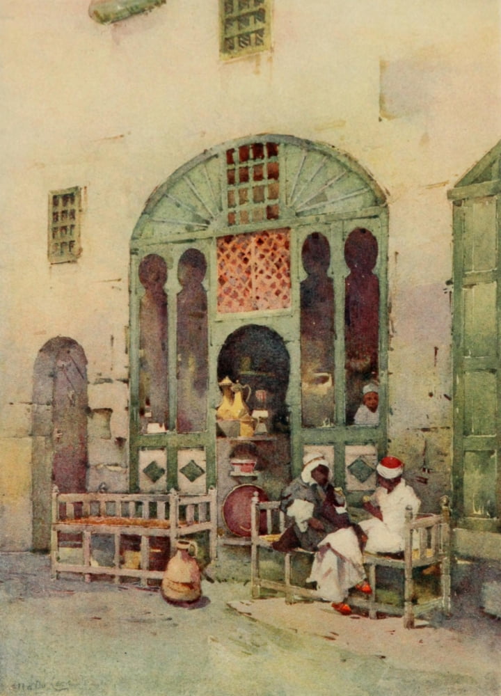The Banks of the Nile 1913 An Arab cafe in Cairo Canvas Art - Ella du Cane (18 x 24)
