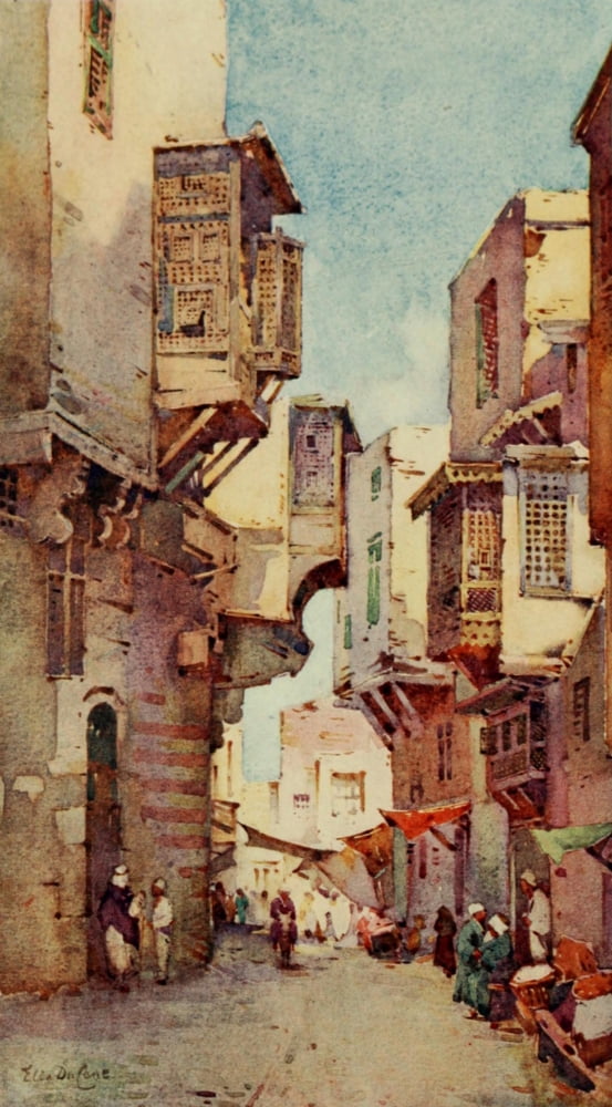 The Banks of the Nile 1913 An old street in Cairo Canvas Art - Ella du Cane (24 x 36)