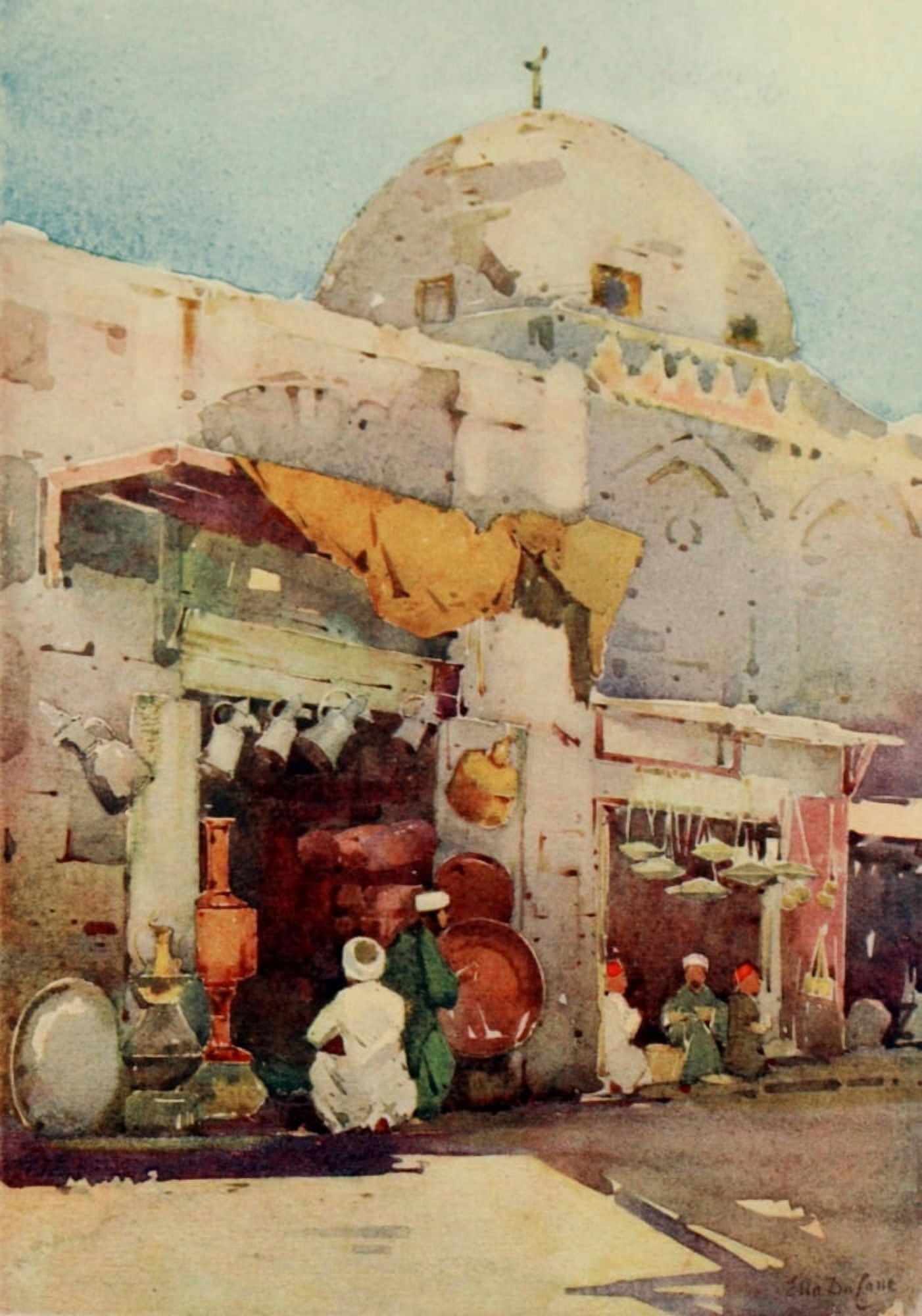 The Banks of the Nile 1913 Coppersmiths bazaar in Cairo Canvas Art - Ella du Cane (18 x 24)