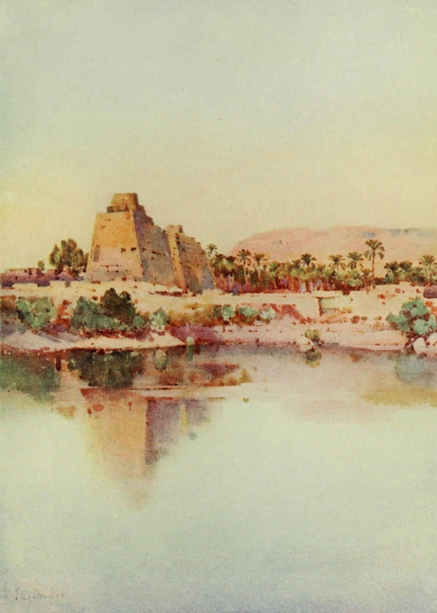 The Banks of the Nile 1913 The Pylon of Hapshepset at Karnak Canvas Art - Ella du Cane (24 x 36)