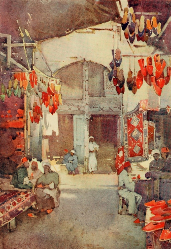 The Banks of the Nile 1913 The Shoe Bazaar Cairo Canvas Art - Ella du Cane (18 x 24)