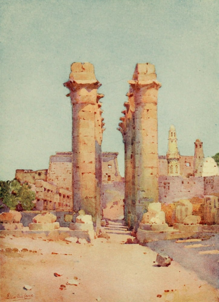 The Banks of the Nile 1913 The Shoe Bazaar The Colonnade at the Temple of Luxor Canvas Art - Ella du Cane (18 x 24)