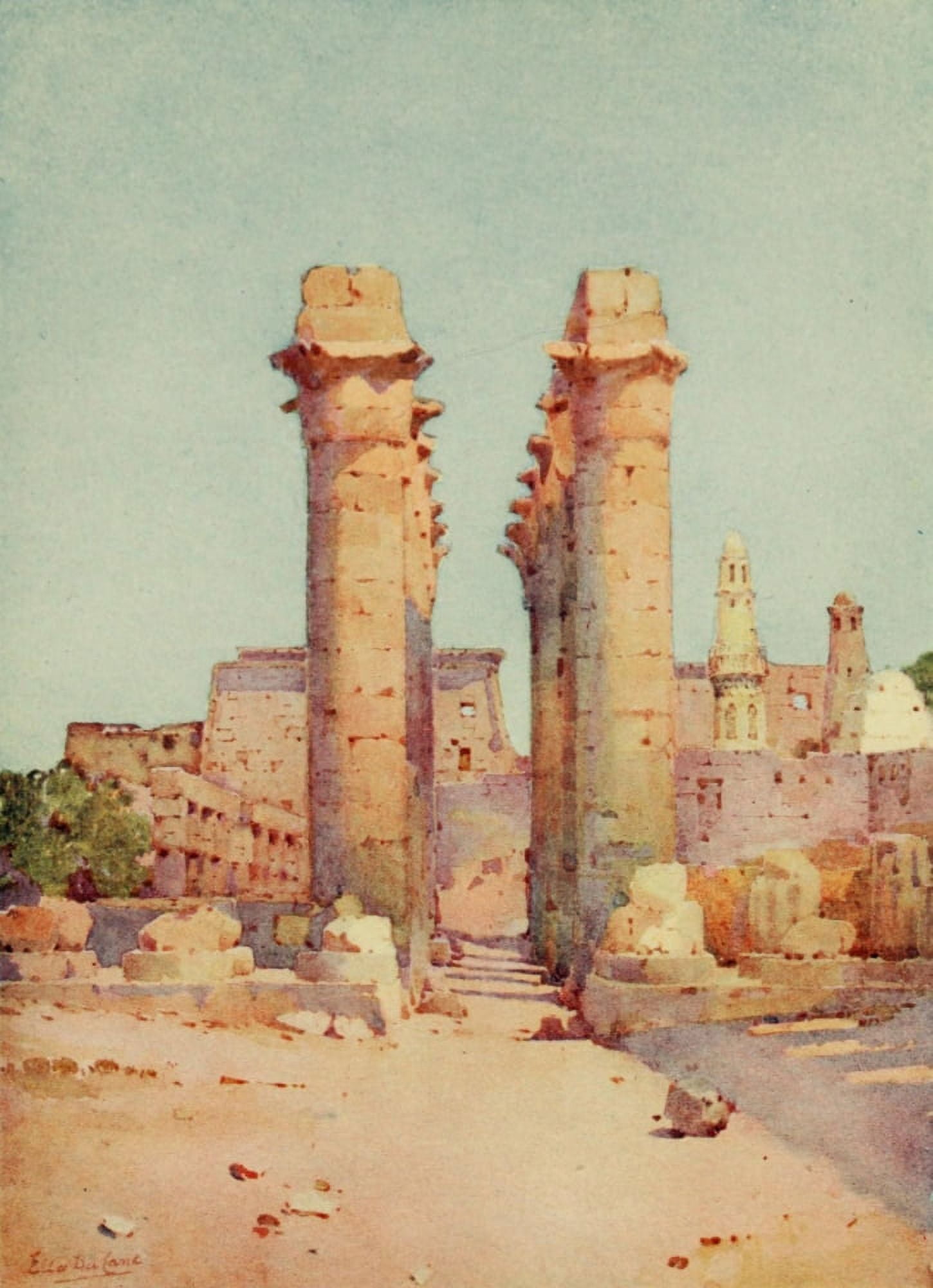 The Banks of the Nile 1913 The Shoe Bazaar The Colonnade at the Temple of Luxor Canvas Art - Ella du Cane (24 x 36)