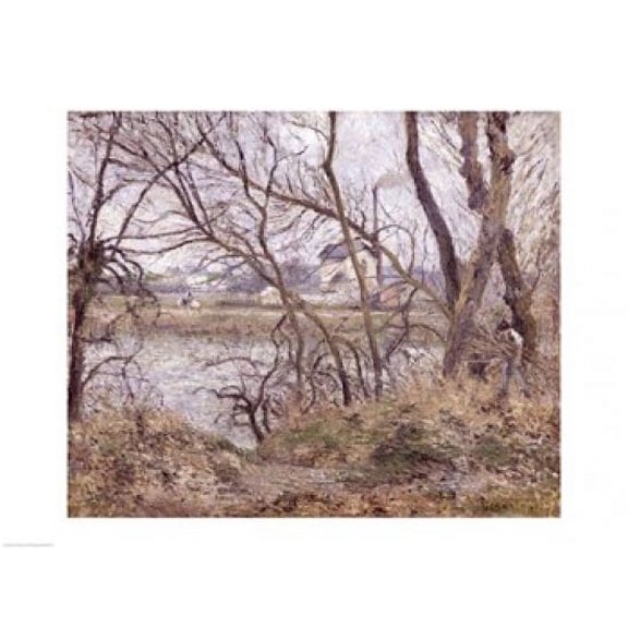 The Banks of the Oise near Pontoise Cloudy Weather 1878 Canvas Art - Camille Pissarro (24 x 18)