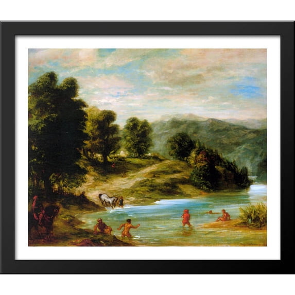 The Banks of the River Sebou 32x28 Large Black Wood Framed Print Art by Eugene Delacroix