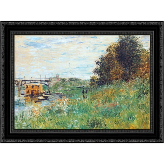 The Banks of the Seine at the Argenteuil Bridge 24x20 Black Ornate Wood Framed Canvas Art by Monet, Claude