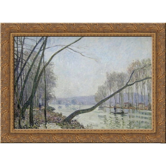 The Banks of the Seine in Autumn 24x18 Gold Ornate Wood Framed Canvas Art by Alfred Sisley