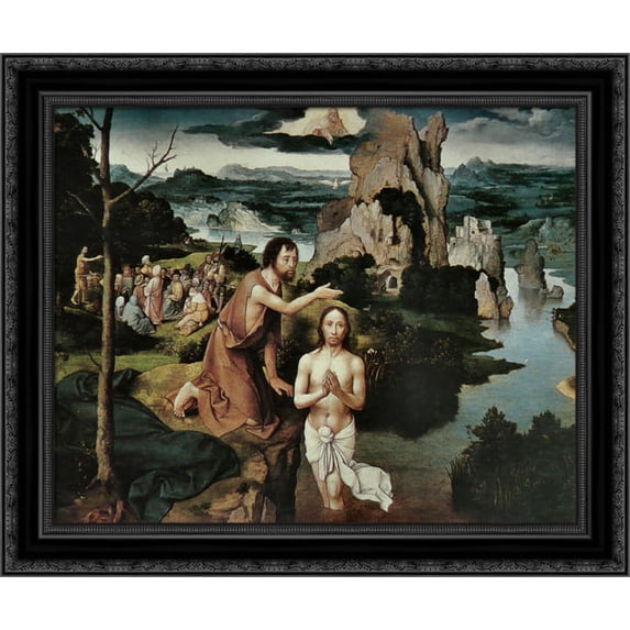 The Baptism of Christ 24x20 Black Ornate Wood Framed Canvas Art by Patinir, Joachim