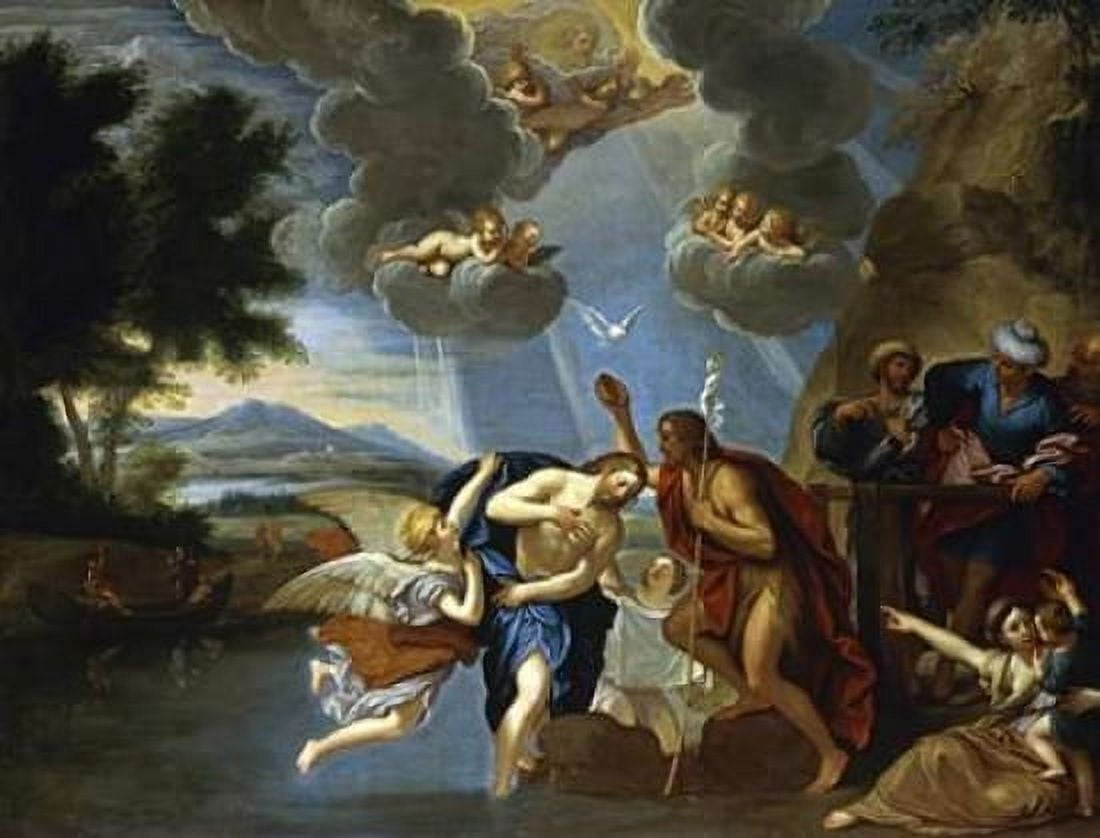 The Baptism of Christ Canvas Art - Circle of Francesco Albani (22 x 28)