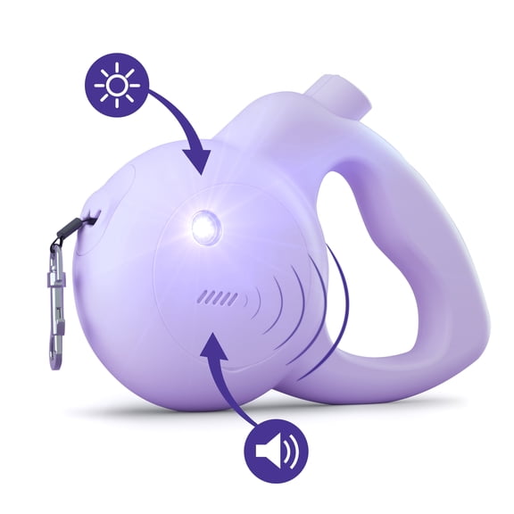 The Barkly Dog Leash with Built in Personal Safety Alarm | Loud Siren and Strobe Light | Retractable Tangle-Free Leash (Dogs up to 44 lbs, Lilac)