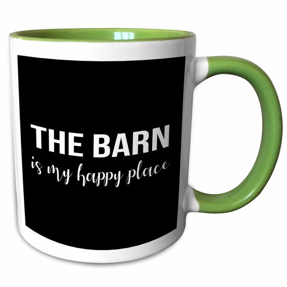 3drose, the Barn Is My Happy Place. White Lettering on a Black Background., 11oz Two-tone Green Mug