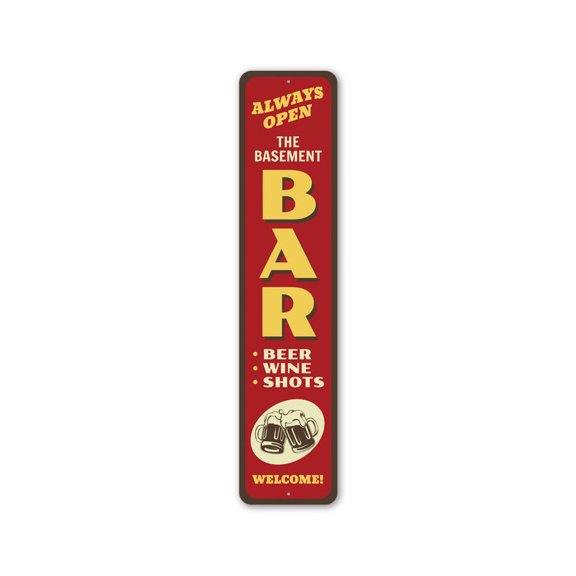 The Basement Bar Metal Sign Size: 4 x 16 Inch