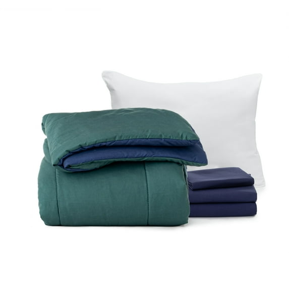 The Basic Dorm Essentials Value Pack in Hunter Green, 5-Piece Twin XL Bedding Comforter Set, With Comforter, Sheets, & Pillow by Dawn