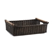 The Basket Lady Low Pole Handle Wicker Storage Basket, Large, 19.5 in L x 12.5 in W x 6 in H, Antique Walnut Brown