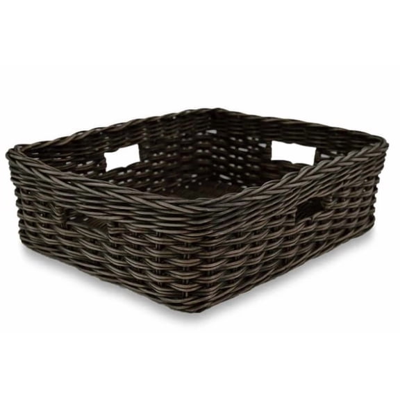 The Basket Lady Narrow Rectangular Wicker Storage Basket, Large, 20 in L x 16 in W x 6.5 in H, Antique Walnut Brown