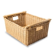 The Basket Lady Pole Handle Wicker Storage Basket, Medium, 16 in L x 12 in W x 8.25 in H, Sandstone