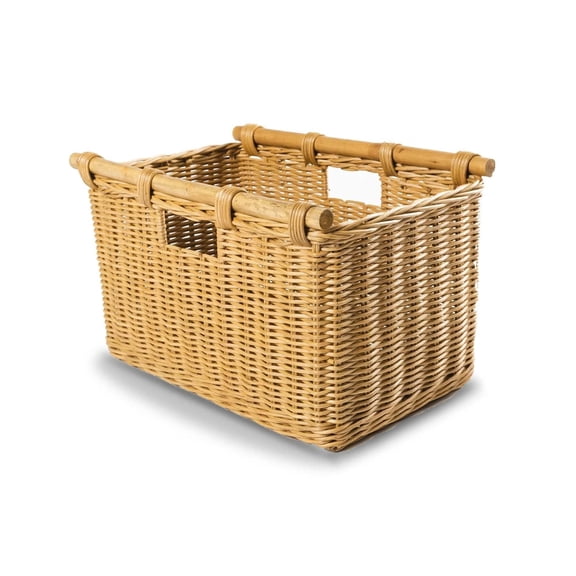 The Basket Lady Tall Narrow Wicker Storage Basket, Small, 16 in L x 9.5 in W x 10 in H, Sandstone