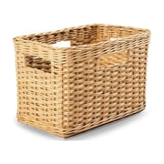 The Basket Lady Tall Rectangular Wicker Storage Basket, Small, 16.5 in L x 10.5 in W x 10.5 in H, Sandstone