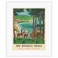thumbnail image 1 of The Basque Coast - SNCF (French National Railway Company) - Vintage Railroad Travel Poster by Hervé Baille c.1950s - Fine Art Rolled Canvas Print 11in x 14in, 1 of 4