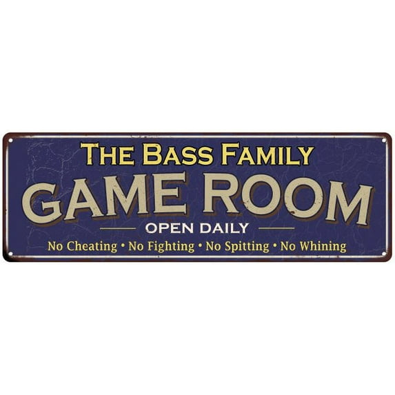 The Bass Family Gift Blue Game Room Metal 6x18 Sign 206180037094