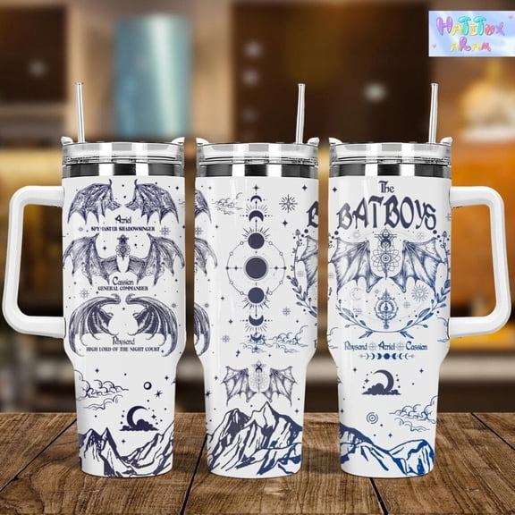 The Bat boyz 40oz Tumbler, AC0TAR Tumbler With Handle, Rhysand Cassian Azriel Tumbler, Fantasy Novel Mug, Moon & Bat Cup, Gift for Fan