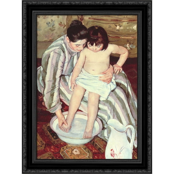 The Bath 19x24 Black Ornate Wood Framed Canvas Art by Cassatt, Mary,
